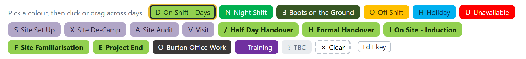 The picked colour has a gold outline. Click it again to put it down.