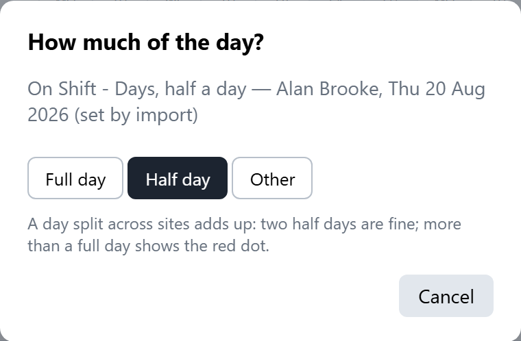 Click a painted square with no colour picked, and choose how much of the day it is.