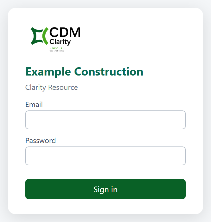 The sign-in page carries your company's name and logo.